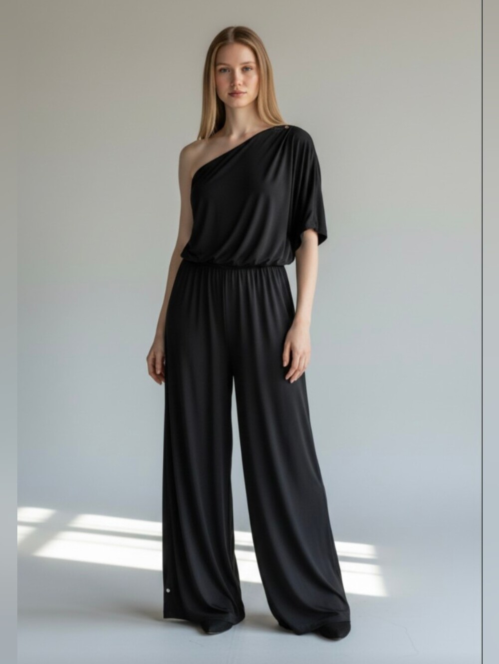 BISOU BISOU! SUPER ELEGANT ONE SHOULDER, DRAPED, MAXI ONESIE, JUMPSUIT! SZ 4